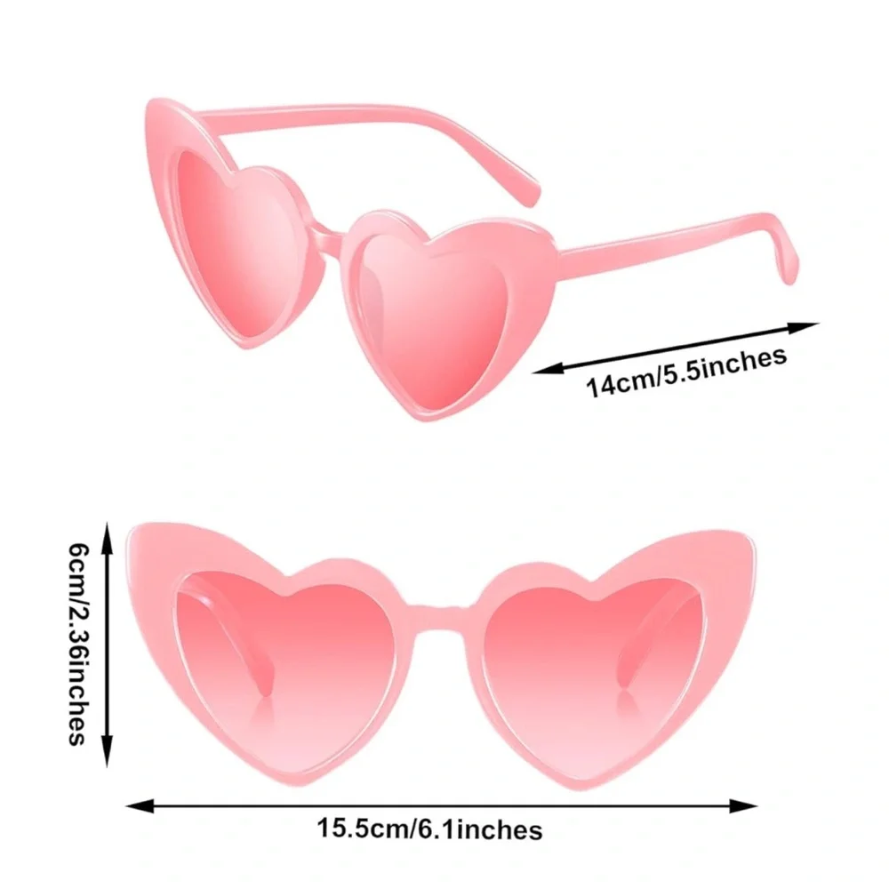 Pink Heart Shaped Sunglasses Vintage Cat Eye Retro Glasses Pink Colored lens
